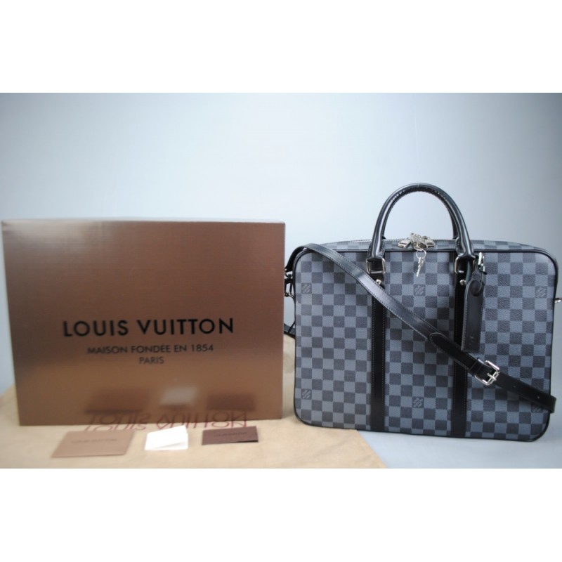 LOUIS VUITTON PM KÜÇÜK BOYDAMİER GRAPHİTE PORTE-DOCUMENTS VOYAGE VEJİTAL DERİ